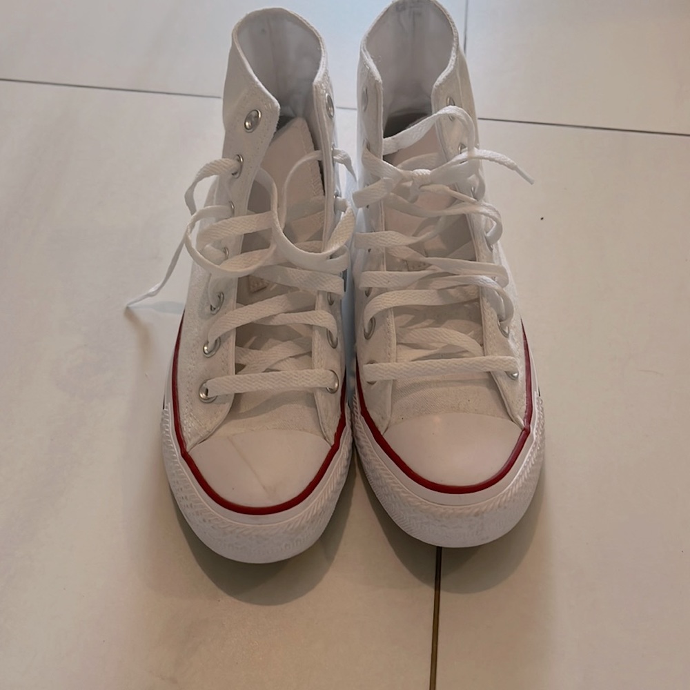 White converse all star high tops. Worn once. Us women’s size 7.5